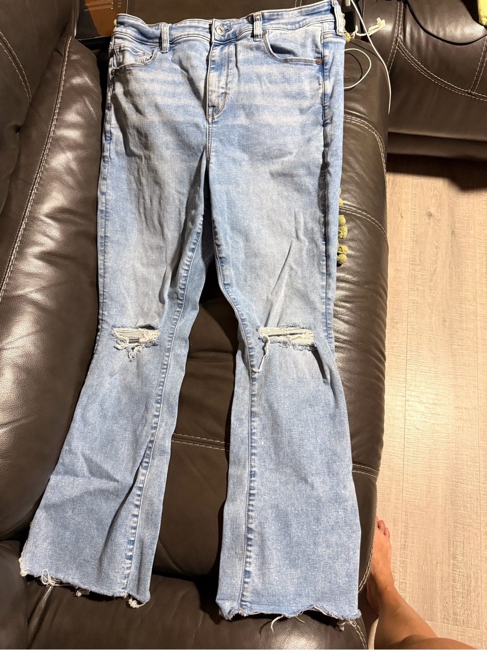 American Eagle Outfitters Light Blue Distressed Flare Jeans